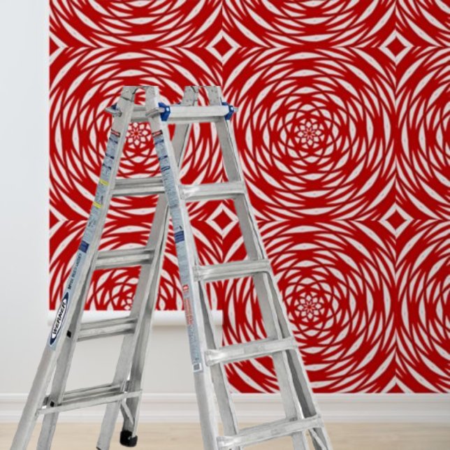 Rote geometrische Spiralzirkel mit Schalen und Kle Tapete (Peel and Stick Red White Geometric Spiral Circles Wallpaper)
