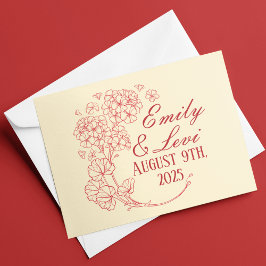 Rote Geranien auf Beige Hochzeit Dankeskarte