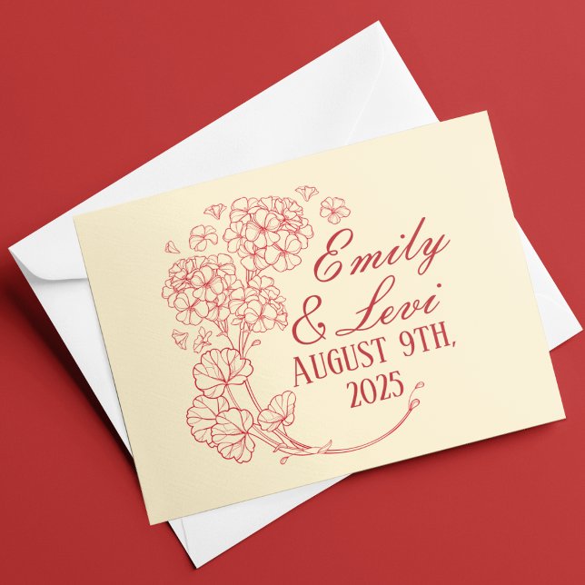 Rote Geranien auf Beige Hochzeit Dankeskarte (Von Creator hochgeladen)