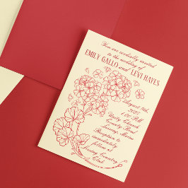 Rote Geranien auf Beige Hochzeit Einladung
