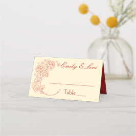 Rote Geranien auf Beige Hochzeit Platzkarte