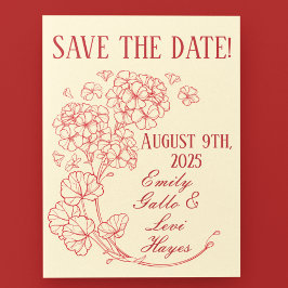 Rote Geranien auf Beige Hochzeit Rett-the-Date Postkarte