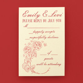 Rote Geranien auf Beige Hochzeit RSVP Karte
