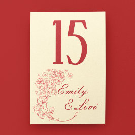 Rote Geranien auf Beige Hochzeit Tischnummer