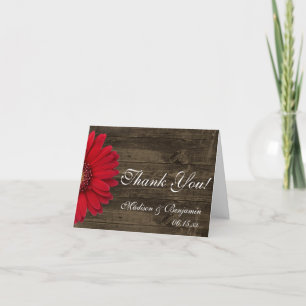 Rote Gerber-Daisy-Rustikal-Hochzeits-Dankeskarten Dankeskarte
