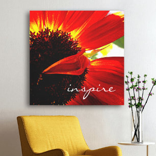 Rote Gerbera-Margerite Fotografie Inspire Schrift  Leinwanddruck