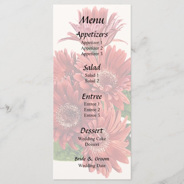 Rote Gerbera-Margeriten Menükarte (Vorderseite)
