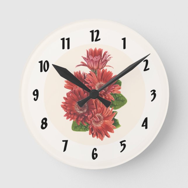 Rote Gerbera-Margeriten Runde Wanduhr (Vorderseite)