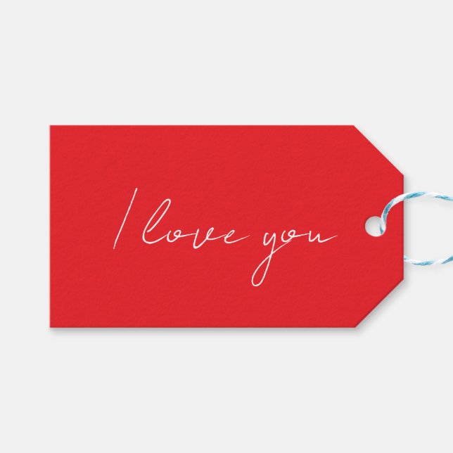 Rote Geschenkanhänger mit "Ich liebe dich" (Vorderseite (Horizontal))