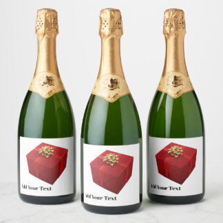Rote Geschenkbox Champagner Etikett