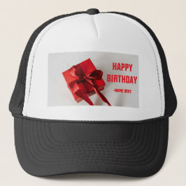 Rote Geschenkboxen Wrapper Text Happy Birthday-Cap Truckerkappe