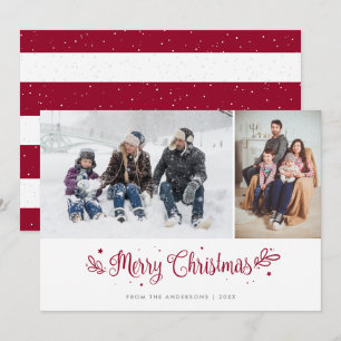 Rote gestreifte Kalligrafie-Weihnachts-Fotokarten Feiertagskarte