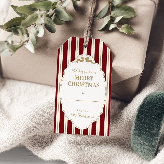 Rote gestreifte Weihnachtsgeschenkanhänger Geschenkanhänger (Von Creator hochgeladen)