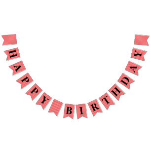 Rote Gingham ALLES GUTE ZUM GEBURTSTAG Fahne Wimpelkette