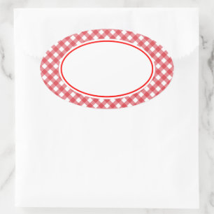 Rote Gingham-Aufkleber Ovaler Aufkleber