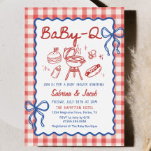 Rote Gingham BaBy-Q Babyparty-Einladung