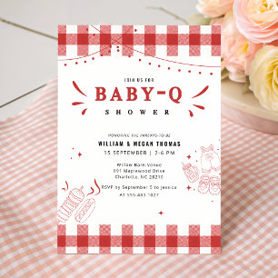 Rote Gingham-Barbecue-Baby-Q-Baby-Party Einladung