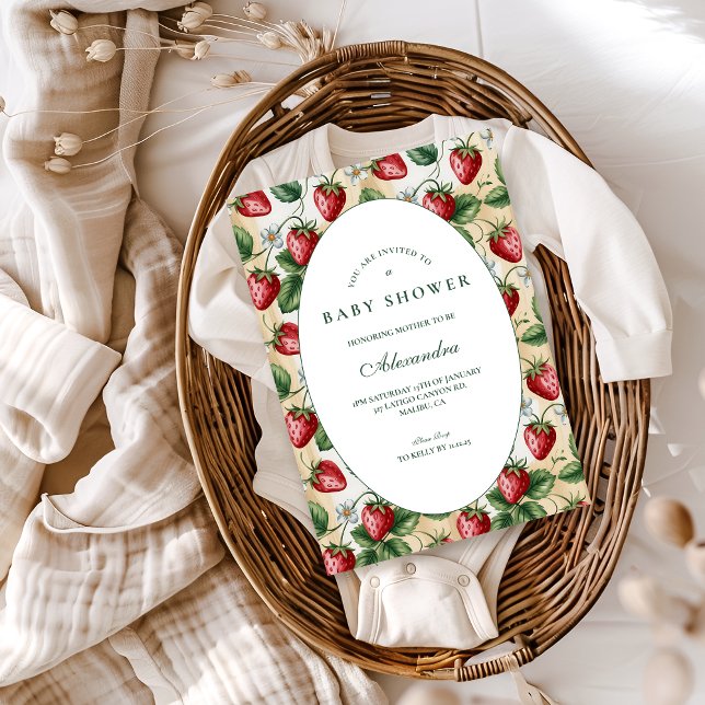 Rote Gingham-Beeren-Baby-Party Einladung (Von Creator hochgeladen)