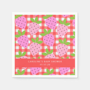 Rote Gingham-Erdbeer-Baby-Party Serviette