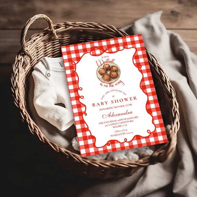 Rote Gingham-Fleischklößchen-Baby-Party Einladung (Von Creator hochgeladen)