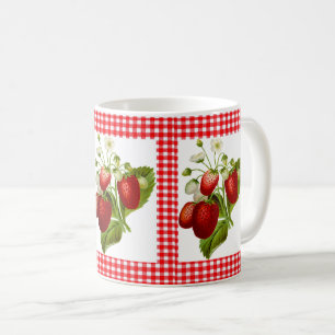 Rote Gingham-Kaffeetasse mit Erdbeermuster Kaffeetasse