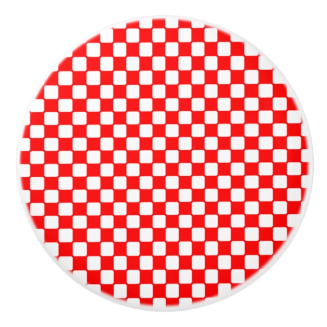 Rote Gingham-Karo Keramikknauf (Vorderseite)