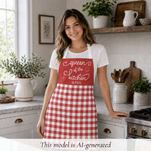 Rote Gingham-Königin der Küche Schürze