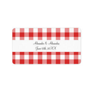 Rote Gingham-Muster-Gastgeschenke Hochzeiten Adressaufkleber