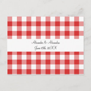 Rote Gingham-Muster-Gastgeschenke Hochzeiten Postkarte