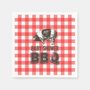 Rote Gingham-Schwein-Braten-Baby-Dusche GRILLEN Serviette