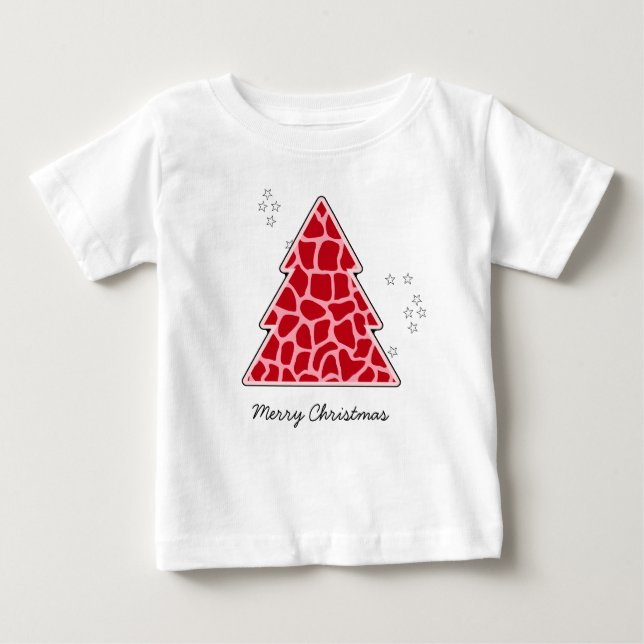 Rote Giraffe Christbaum Baby T-shirt (Vorderseite)