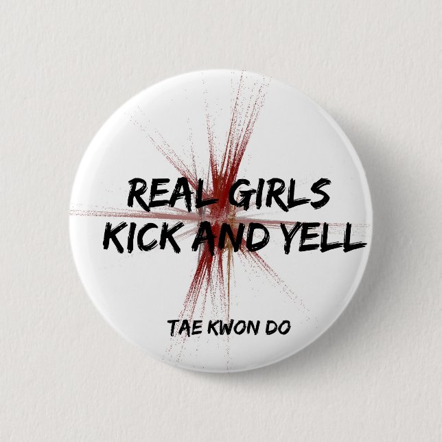 Rote Girls Kick und Yell Round Button (Vorderseite)