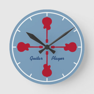 rote Gitarren. Gitarrist Runde Wanduhr