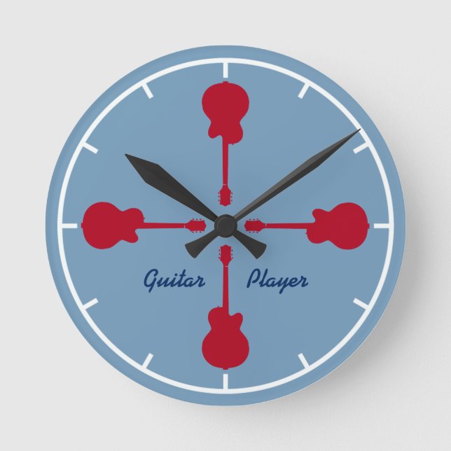 rote Gitarren. Gitarrist Runde Wanduhr (Vorderseite)