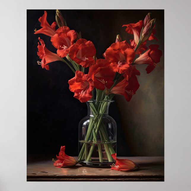 Rote Gladiolen Blume Art Print Poster (Vorne)