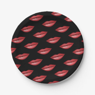 Rote Glänzende Lippen Kuss Schönheit Make-up Gebur Pappteller