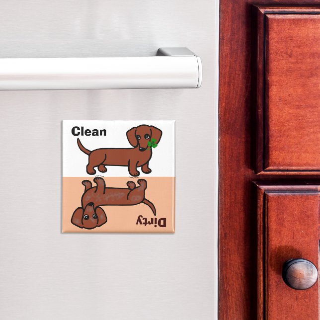 Rote glatte Dackel 2 schmutzig / sauber Magnet (Cute Red Smooth Haired Dachshund Cartoon Dishwasher Magnet.  Simple design.)