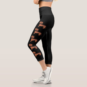 Rote, glatte Dackel Hunde auf Schwarz Capri Leggings