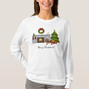 Rote, glatte Dackel im Weihnachtsraum T-Shirt