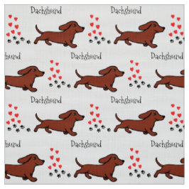 Rote glatte Dackel-laufende Tatzen und Herzen Stoff