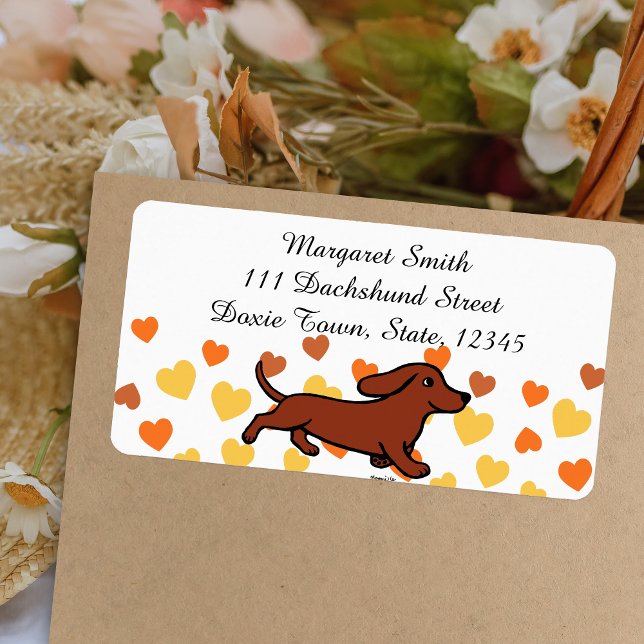 Rote glatte Dackel läuft Adressaufkleber (Red Smooth Dachshund Running Return Address Label featuring Dachshund in action.  Cartoon Design.)