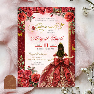 Rote Glitter Elegante Quinceanera-Einladung Einladung