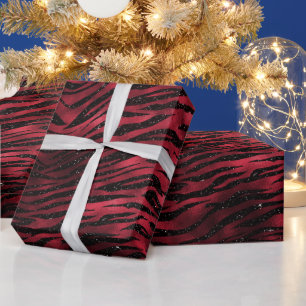 Rote Glitter Glam Tiger Streifen Muster Geschenkpapier