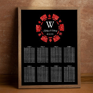 Rote Glitter-Pokerchip-Casino-Hochzeit Poster