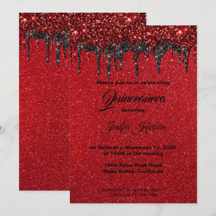 Rote Glitter-Quinceanera-Einladung Einladung
