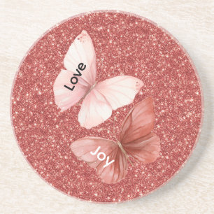 Rote Glitter Rosa Liebe Freude Schmetterlinge Getränkeuntersetzer