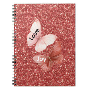 Rote Glitter Rosa Liebe Freude Schmetterlinge Notizblock