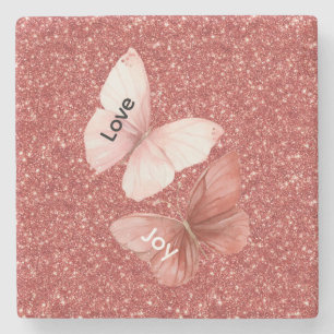 Rote Glitter Rosa Liebe Freude Schmetterlinge Steinuntersetzer