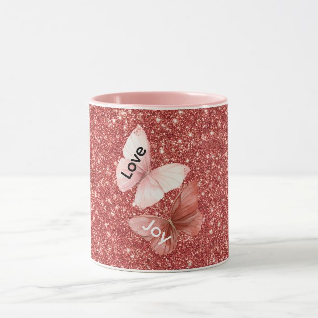 Rote Glitter Rosa Liebe Freude Schmetterlinge Tasse (Zentrum)