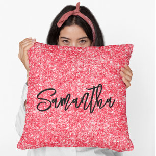 Rote Glitter-Schwarze Pinsel Schrift Kissen